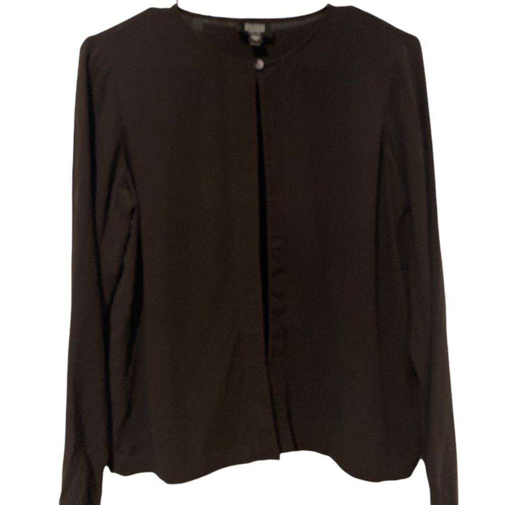 Eileen Fisher Chocolate Brown One Button Silk Short Jacket